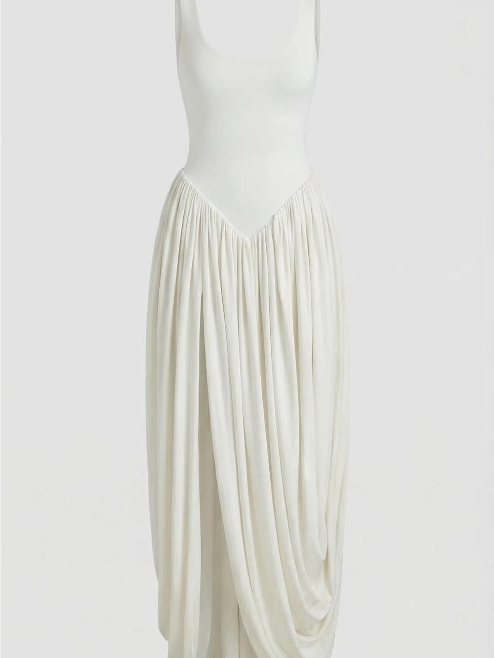 White Sleeveless Wedding Dress with Gathered Skirt